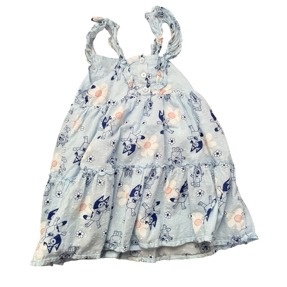 Bluey Dress Light Blue Floral Swiss Dot Ruffle Tiered Girls 4T - Picture 3 of 6